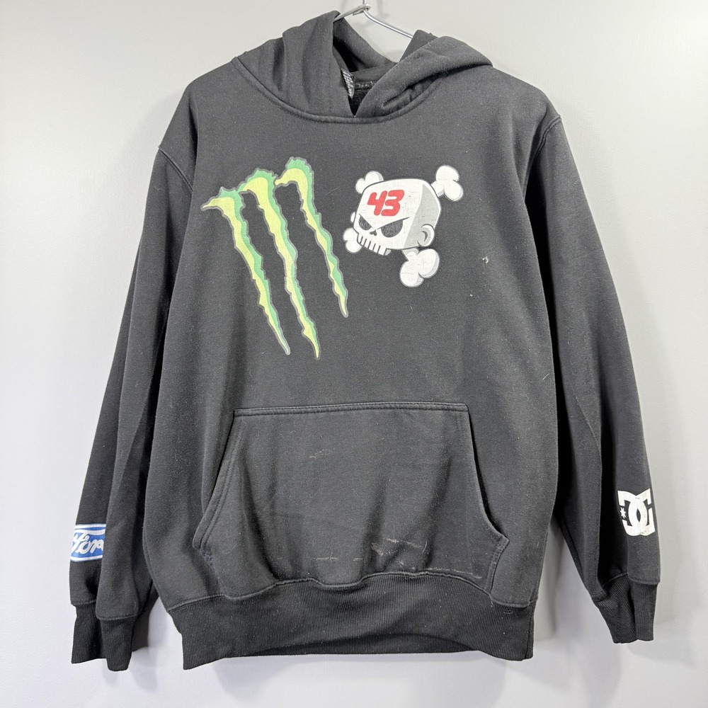 Monster Energy Hoodie Sweatshirt Mens Large Black Block 43 Skull Racing Graphic